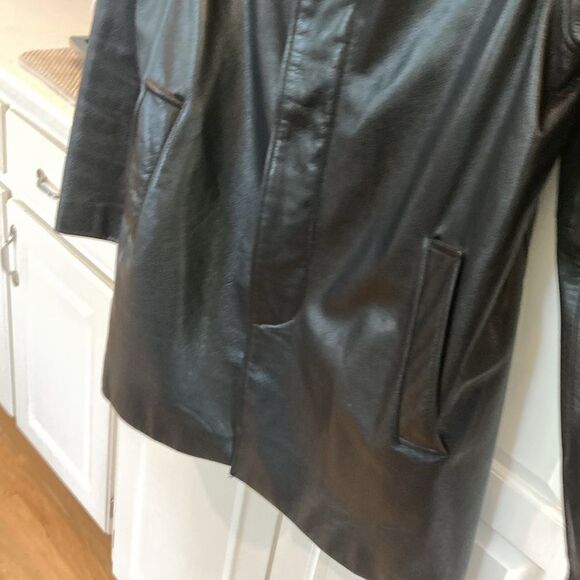 Banana Republic Button Front Black Leather Barn Coat Jacket Small - Picture 3 of 11